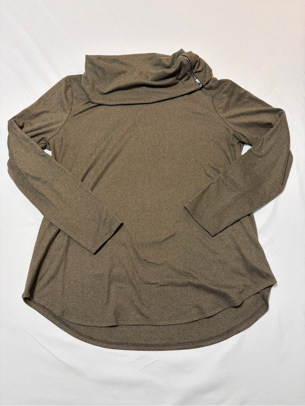 FORTUNE + IVY Women L Brown Cowl Neck Zip Collar Long Sleeve Top Stitch Fix Fall